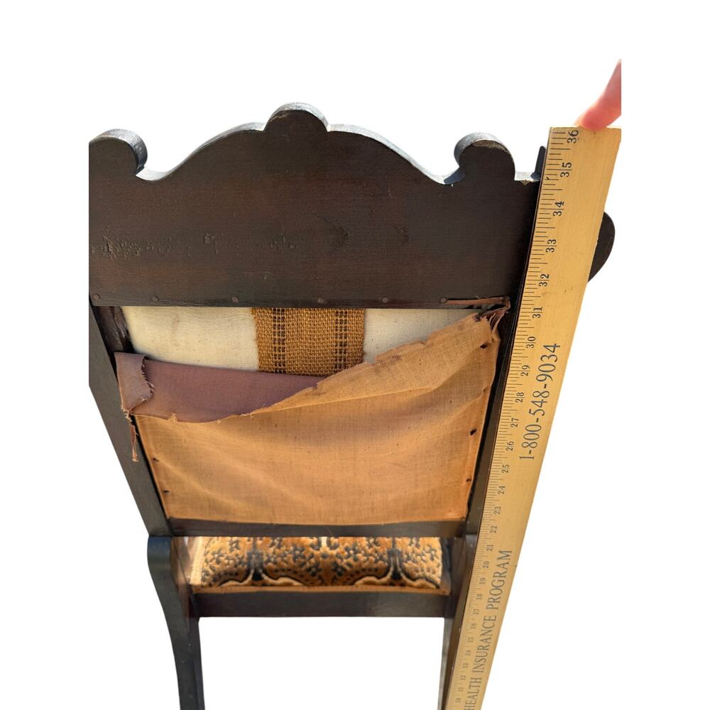 Antique Victorian EASTLAKE Walnut Chair Carved Accent Upholstered Velvet Spring - Picture 7 of 10